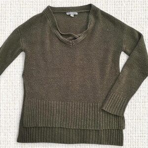 Moral Fiber Green High Low Side Slit Knit Sweater